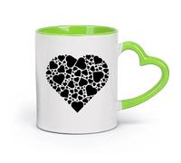 DEBINGY cerámica Tazas blancas Una combinación de pequeños corazones dispuestos en forma de corazón. （11oz/320ml） Para leche, té, cola y agua Verde