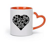 DEBINGY cerámica Tazas blancas Una combinación de pequeños corazones dispuestos en forma de corazón. （11oz/320ml） Para leche, té, cola y agua Naranja