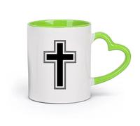 DEBINGY cerámica Tazas con Asas Cómodas Cruz Cristiana Religión Cristiana Cultura Iglesia （11oz/320ml） Apto para lavavajillas y microondas, para la oficina y el hogar Verde
