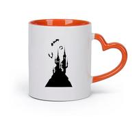 DEBINGY cerámica Tazas con Asas Cómodas Cuento de hadas del castillo: la vida del murciélago volador （11oz/320ml） Ideal para usar en casa y la oficina Naranja