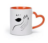 DEBINGY cerámica Tazas con Asas Cómodas Estilo Salón Chica atractivo sexual Mujer Labios Mano Uñas Gel （11oz/320ml） Para cafetería o restaurante Naranja