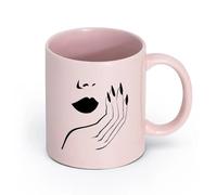 DEBINGY cerámica Tazas con Asas Cómodas Estilo Salón Chica atractivo sexual Mujer Labios Mano Uñas Gel （11oz/320ml） Para cafetería o restaurante Rosa