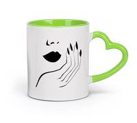 DEBINGY cerámica Tazas con Asas Cómodas Estilo Salón Chica atractivo sexual Mujer Labios Mano Uñas Gel （11oz/320ml） Para cafetería o restaurante Verde