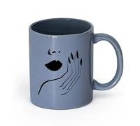 DEBINGY cerámica Tazas con Asas Cómodas Estilo Salón Chica atractivo sexual Mujer Labios Mano Uñas Gel （11oz/320ml） Para cafetería o restaurante Gris azulado