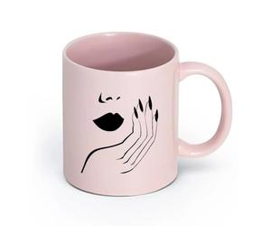 DEBINGY cerámica Tazas con Asas Cómodas Estilo Salón Chica atractivo sexual Mujer Labios Mano Uñas Gel （11oz/320ml） Para cafetería o restaurante Rosa