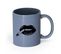 DEBINGY cerámica Tazas con Asas Cómodas Linda boca de chica con labios sex appeal fumando （11oz/320ml） Apto para lavavajillas y microondas, para la oficina y el hogar Gris azulado