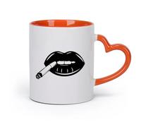 DEBINGY cerámica Tazas con Asas Cómodas Linda boca de chica con labios sex appeal fumando （11oz/320ml） Apto para lavavajillas y microondas, para la oficina y el hogar Naranja