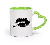 DEBINGY cerámica Tazas con Asas Cómodas Linda boca de chica con labios sex appeal fumando （11oz/320ml） Apto para lavavajillas y microondas, para la oficina y el hogar Verde