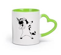 DEBINGY cerámica Tazas con Asas Cómodas Toca el unicornio para niños: Unicornio bailarín genial （11oz/320ml） Tazas de cerámica para el hogar o el trabajo Verde