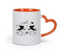 DEBINGY cerámica Tazas de Café con Asa Arco de Cupido Amor Ángel Corazón Estilo Romántico Pareja （11oz/320ml） Ideal para el hogar, la oficina, cafeterías, ideas de regalo Naranja