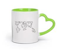 DEBINGY cerámica Tazas de Café con Asa Mapa del mundo Mapa del mundo geométrico colgado （11oz/320ml） Apto para lavavajillas y microondas, para la oficina y el hogar Verde