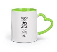 DEBINGY cerámica Tazas de Café con Asa Sonríe cada día, vive, sonríe todos los días en la vida española （11oz/320ml） Ideal para usar en casa y la oficina Verde