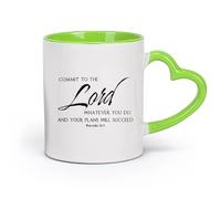 DEBINGY cerámica Tazas de Café con Asa Versículos bíblicos religiosos Citas cristianas Textos bíblicos （11oz/320ml） Para cafetería o restaurante Verde