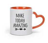 DEBINGY cerámica Tazas de Café con Asas Grandes para Hombres y Mujeres Haz que hoy sea maravilloso （11oz/320ml） Oficina, hogar, cafetería, apto para lavavajillas y microondas Naranja