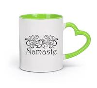 DEBINGY cerámica Tazas de Café con Asas Grandes para Hombres y Mujeres Patrón de mandala Lotus Life （11oz/320ml） Tazas de cerámica para el hogar o el trabajo Verde