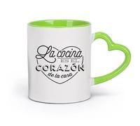 DEBINGY cerámica Tazas de café de cerámica blanca Cocina española Restaurante Yinwenxin （11oz/320ml） Para café, sopa, té, leche, latte, chocolate caliente, para mujeres y hombres Verde