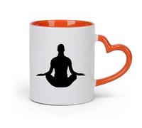 DEBINGY cerámica Tazas de café de cerámica blanca Estudio de yoga con silueta de postura de loto （11oz/320ml） Café, té, latte, leche, cacao, zumo y otras bebidas calientes Naranja