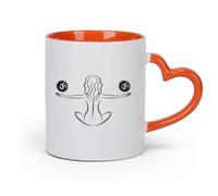 DEBINGY cerámica Tazas de café de cerámica blanca Om Yoga Center Studio Meditación Mujer Hindú （11oz/320ml） Café, té, latte, leche, cacao, zumo y otras bebidas calientes Naranja