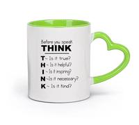 DEBINGY cerámica Tazas de café de cerámica blanca Piensa antes de hablar Motivación estudiantil （11oz/320ml） Tazas de cerámica para el hogar o el trabajo Verde