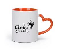DEBINGY cerámica Tazas de café de cerámica blanca Salón de belleza Make Up Queen Crown Makeover （11oz/320ml） Cappuccino, Latte Macchiato, té, espresso Naranja