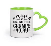 DEBINGY cerámica Tazas de café de cerámica blanca Un café al día mantiene alejado al mal humor. （11oz/320ml） Tazas de cerámica para el hogar o el trabajo Verde