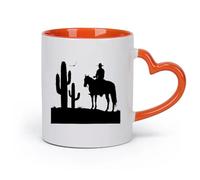 DEBINGY cerámica Tazas de café de cerámica blanca Vida del cactus del caballo del desierto （11oz/320ml） Para café, sopa, té, leche, latte, chocolate caliente, para mujeres y hombres Naranja