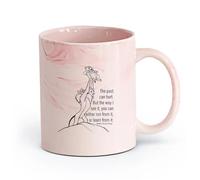 DEBINGY cerámica Tazas de café de gres con asa Aprende frases de la chica de dibujos animados del león （11oz/320ml） Para té, chocolate caliente Rosa mármol