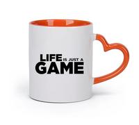 DEBINGY cerámica Tazas de café de gres con asa Citas de chicos gamer sobre la vida es solo un juego （11oz/320ml） Ideal para el hogar, la oficina, cafeterías, ideas de regalo Naranja