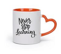 DEBINGY cerámica Tazas de café de gres con asa Citas sobre la escuela que dicen Nunca dejes de aprender （11oz/320ml） Regalo para hombre o mujer Naranja