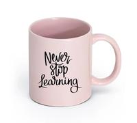 DEBINGY cerámica Tazas de café de gres con asa Citas sobre la escuela que dicen Nunca dejes de aprender （11oz/320ml） Regalo para hombre o mujer Rosa
