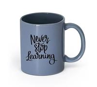 DEBINGY cerámica Tazas de café de gres con asa Citas sobre la escuela que dicen Nunca dejes de aprender （11oz/320ml） Regalo para hombre o mujer Gris azulado