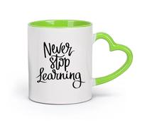DEBINGY cerámica Tazas de café de gres con asa Citas sobre la escuela que dicen Nunca dejes de aprender （11oz/320ml） Regalo para hombre o mujer Verde