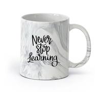 DEBINGY cerámica Tazas de café de gres con asa Citas sobre la escuela que dicen Nunca dejes de aprender （11oz/320ml） Regalo para hombre o mujer Negro mármol