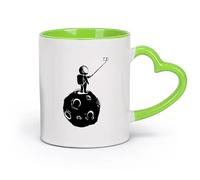 DEBINGY cerámica Tazas de café de gres con asa Espacio Universo Luna Astronauta Selfie Adolescente （11oz/320ml） Para bebidas calientes, latte, capuchino Verde