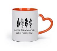 DEBINGY cerámica Tazas de café de gres con asa Iglesia Cristiana Bajo Sus Alas Escrituras Y Religión （11oz/320ml） Apto para lavavajillas y microondas Naranja