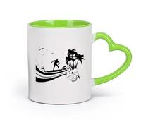 DEBINGY cerámica Tazas de café de gres con asa Olas de surf de verano Palmeras Estilo de playa Isla de surf （11oz/320ml） Para café, avena, té, fácil de limpiar Verde