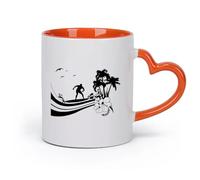 DEBINGY cerámica Tazas de café de gres con asa Olas de surf de verano Palmeras Estilo de playa Isla de surf （11oz/320ml） Para café, avena, té, fácil de limpiar Naranja