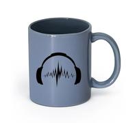 DEBINGY cerámica Tazas de café de porcelana Auriculares Sonido Música Musical Cantante Músico （11oz/320ml） Tazas de cerámica para el hogar o el trabajo Gris azulado