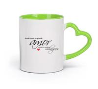 DEBINGY cerámica Tazas de café de porcelana Cita en español: Donde hay un gran amor, ocurrirán milagros. （11oz/320ml） Para té, café y bebidas calientes Verde