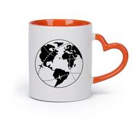 DEBINGY cerámica Tazas de café de porcelana Mapa del globo Planeta Vida Océano Tierra Universo （11oz/320ml） Ideal para el hogar, la oficina, cafeterías, ideas de regalo Naranja