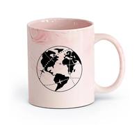 DEBINGY cerámica Tazas de café de porcelana Mapa del globo Planeta Vida Océano Tierra Universo （11oz/320ml） Ideal para el hogar, la oficina, cafeterías, ideas de regalo Rosa mármol