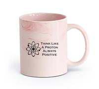 DEBINGY cerámica Tazas de café de porcelana Piensa como un protón Cita siempre positiva Escuela de Ciencias （11oz/320ml） Para la oficina y el hogar Rosa mármol
