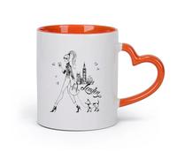 DEBINGY cerámica Tazas de café de porcelana Una chica en Londres pasea a su perro mientras toma café. （11oz/320ml） Bebidas calientes, espresso Naranja