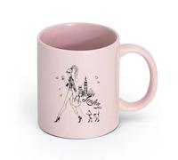 DEBINGY cerámica Tazas de café de porcelana Una chica en Londres pasea a su perro mientras toma café. （11oz/320ml） Bebidas calientes, espresso Rosa