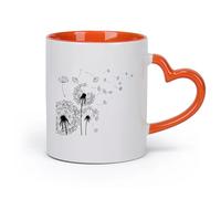 DEBINGY cerámica Tazas de Café, Té y Café Dientes de león abstractos Diente de león con semillas voladoras （11oz/320ml） Para Té, Café, Leche, Capuchino Naranja