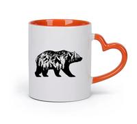 DEBINGY cerámica Tazas de Café, Té y Café Silueta de oso de animales del bosque, paisaje, montañas （11oz/320ml） Tazas de cerámica para el hogar o el trabajo Naranja