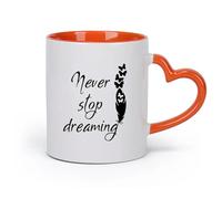 DEBINGY cerámica Tazas de Café y Té Citas inspiradoras Nunca dejes de soñar con Butterfly Quill Office （11oz/320ml） Regalo para hombre o mujer Naranja