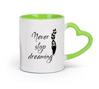 DEBINGY cerámica Tazas de Café y Té Citas inspiradoras Nunca dejes de soñar con Butterfly Quill Office （11oz/320ml） Regalo para hombre o mujer Verde