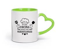 DEBINGY cerámica Tazas de Café y Té España: Cosas maravillosas pasan en esta cocina. Citas inspiradoras del chef del restaurante. （11oz/320ml） Para la oficina y el hogar Verde