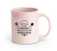 DEBINGY cerámica Tazas de Café y Té España: Cosas maravillosas pasan en esta cocina. Citas inspiradoras del chef del restaurante. （11oz/320ml） Para la oficina y el hogar Rosa mármol